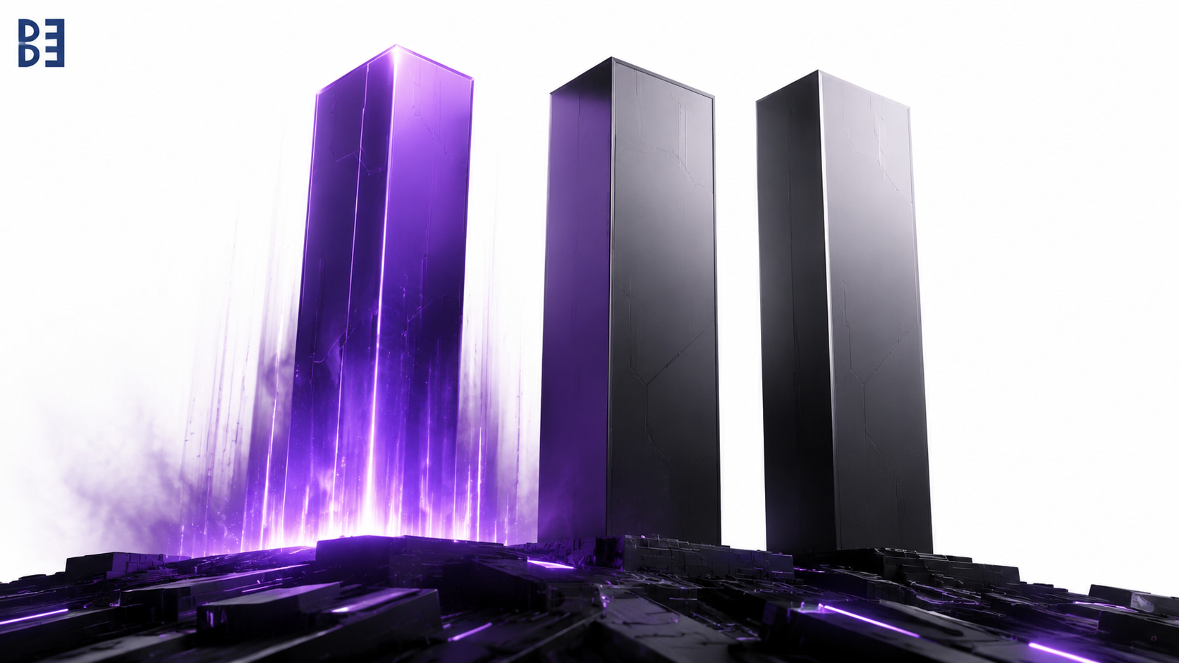 type=concept | about=Meta выходит на рынок enterprise AI как альтернатива OpenAI и Anthropic с открытой моделью Watermelon | visual=three sleek monolithic pillars representing AI vendors, the leftmost