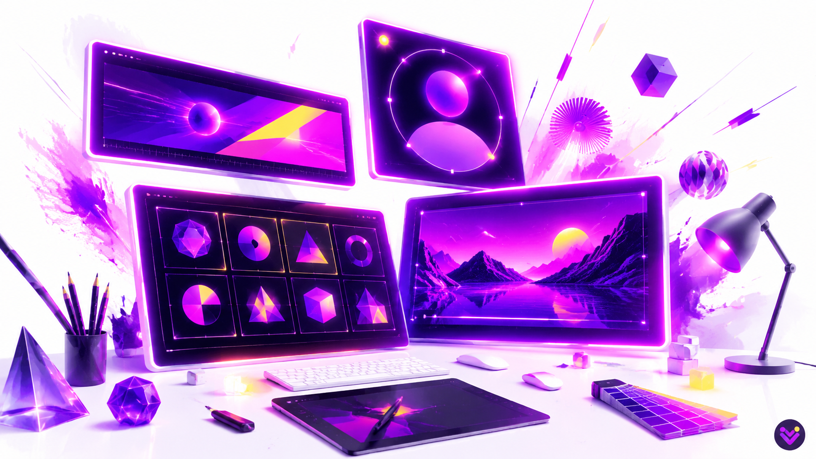 type=concept | about=xAI Imagine Image 2.0 как инструмент для профессионального маркетингового контента - точность, текст, мульти-форматность | visual=абстрактная рабочая станция дизайнера с нескольки