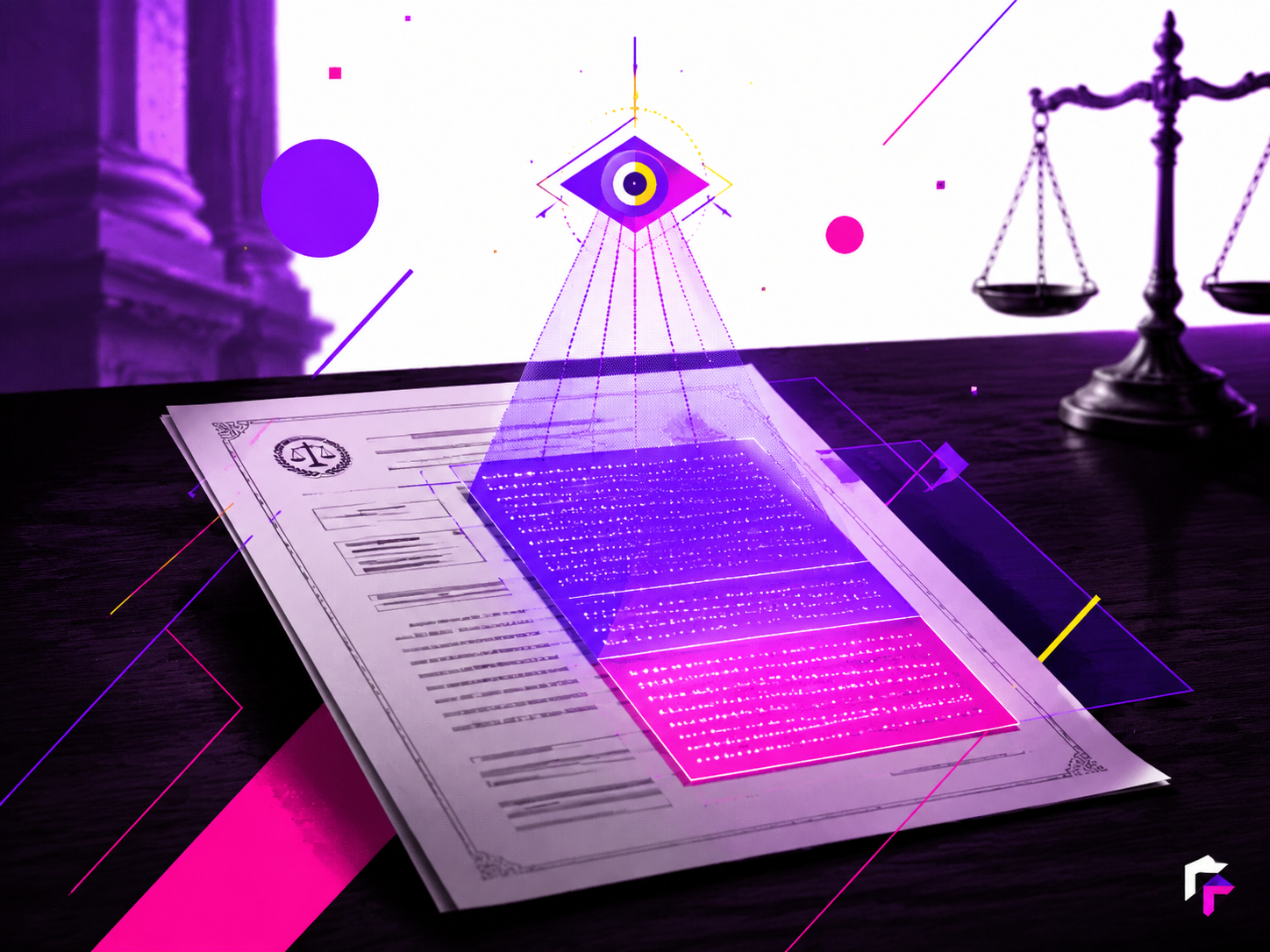 type=concept | about=скрытые инструкции для ИИ, спрятанные в официальном судебном документе белым текстом 3pt - невидимые для человека, читаемые машиной | visual=темный стол суда, официальный бумажный