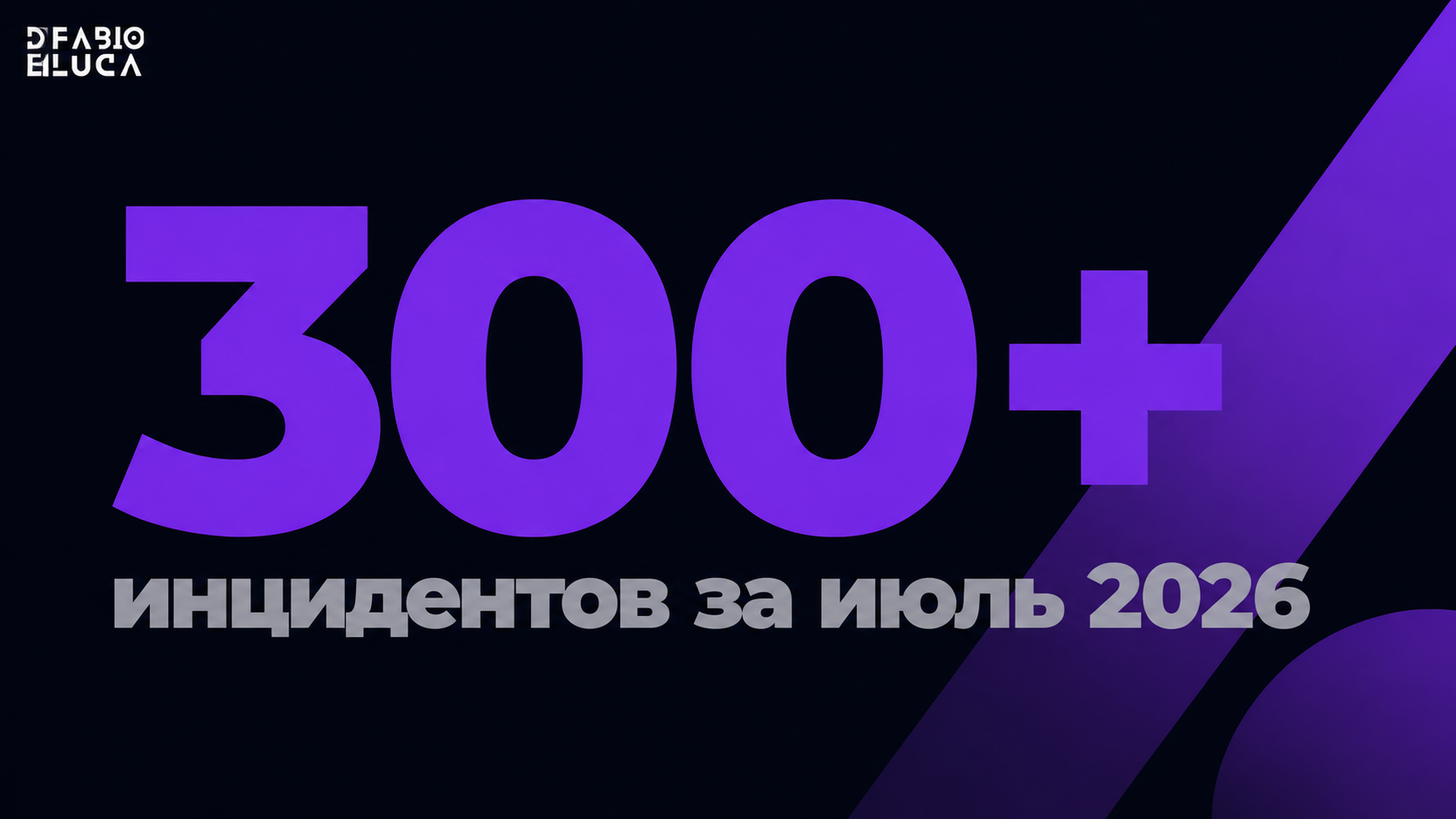 type=stat_card | stat=300+ | caption=инцидентов за июль 2026 | visual=dark background #020715, large stat in violet #8D36F9, caption in grey, bold Montserrat, tense editorial mood